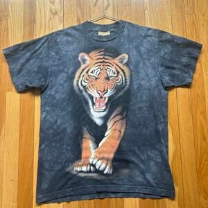 The Mountian Tiger T Shirt Black Tie Dye Wildlife Graphic Medium VTG 90's Y2K